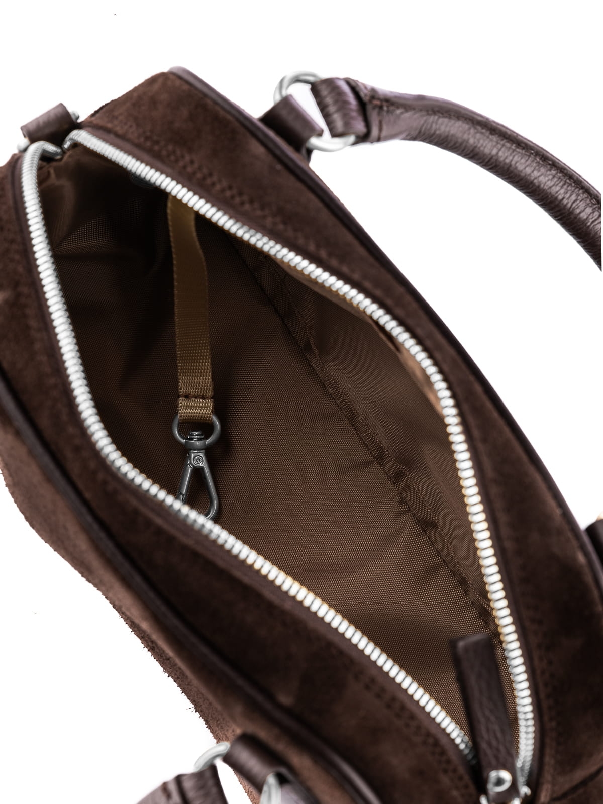 MINI CASSIE zamsz czekoladowy skórzana torebka damska listonoszka torba na ramię srebrne elementy.jpg