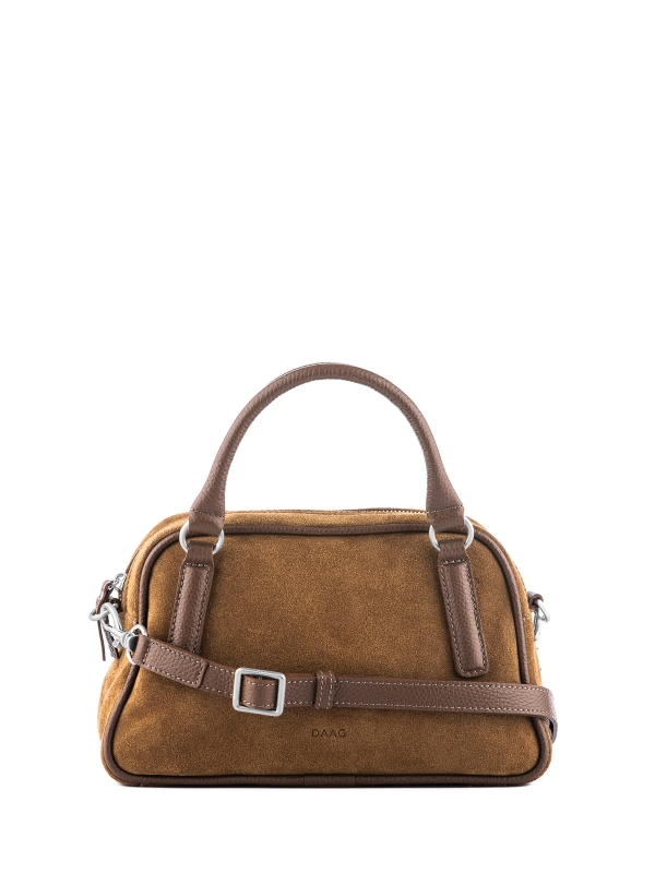 MINI CASSIE zamsz khaki skórzana torebka damska listonoszka torba na ramię srebrne elementy.jpg