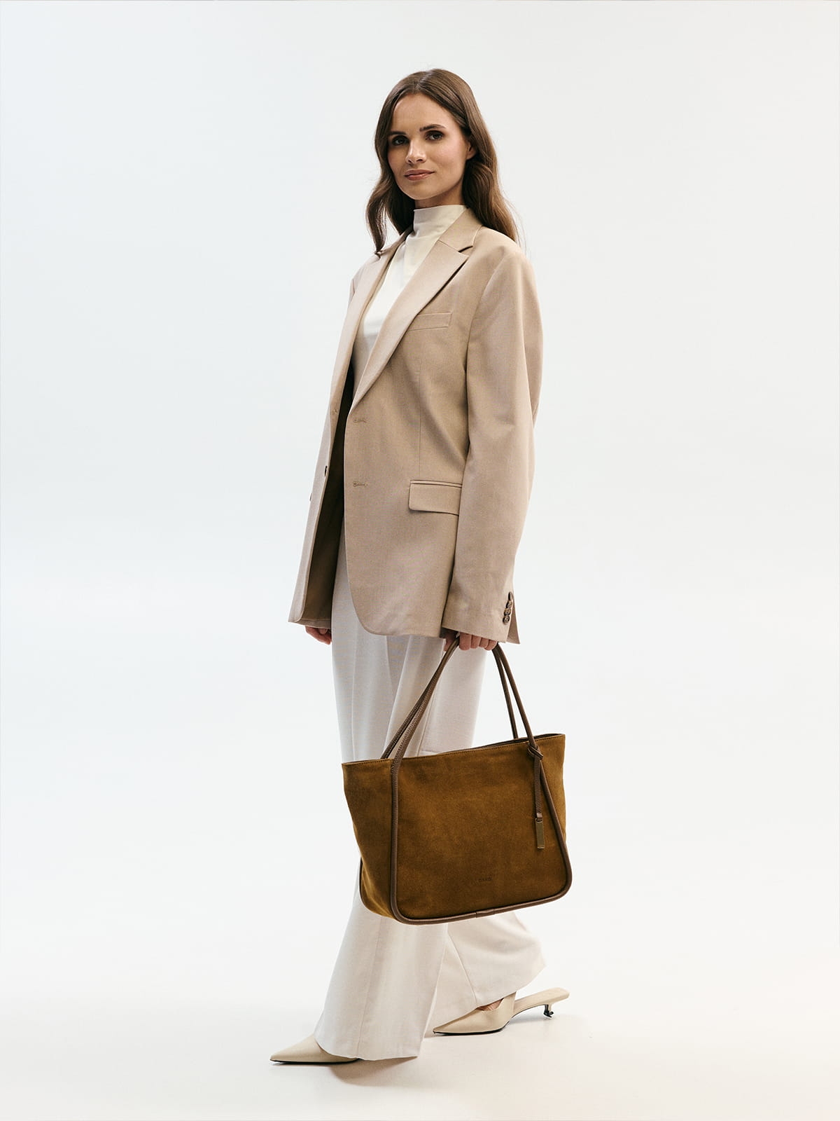 GULIETTA zamsz khaki skórzana torba shopper damska shopperka