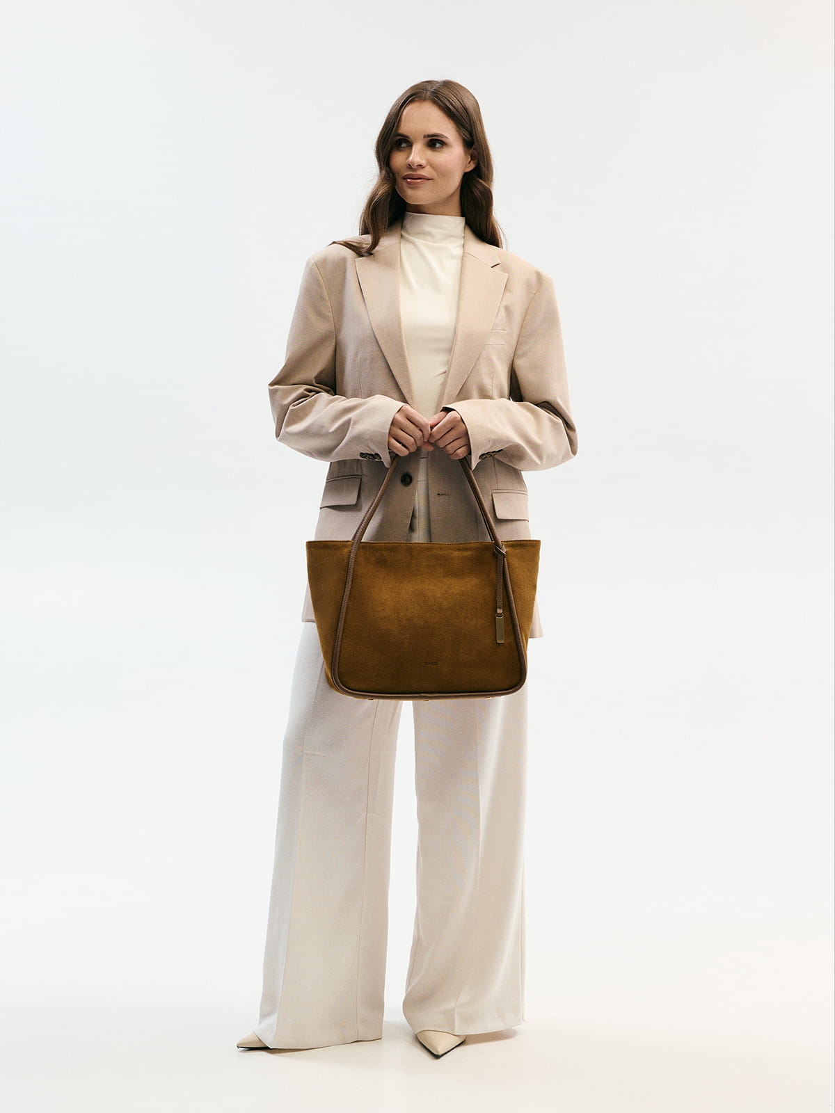 GULIETTA zamsz khaki skórzana torba shopper damska shopperka