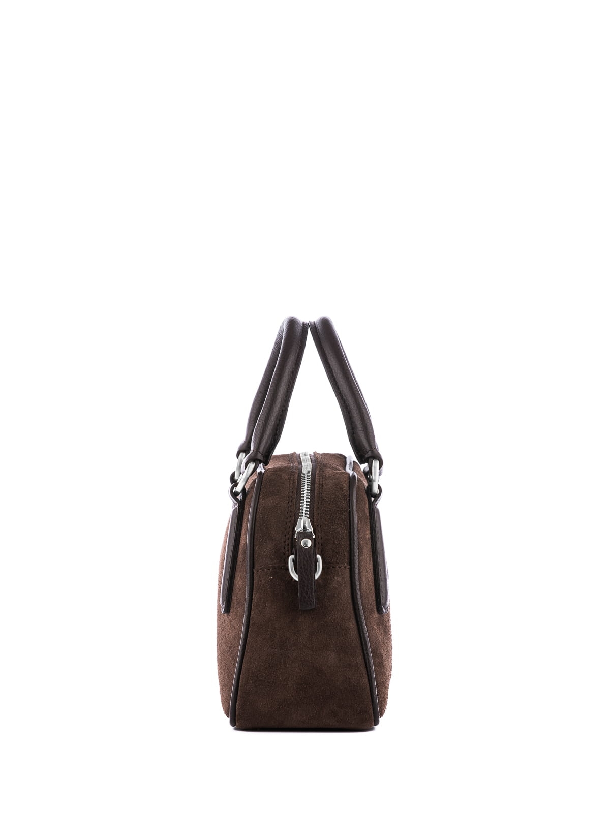 MINI CASSIE zamsz czekoladowy skórzana torebka damska listonoszka torba na ramię srebrne elementy