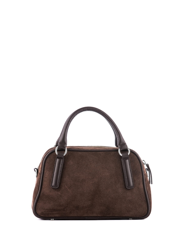 MINI CASSIE zamsz czekoladowy skórzana torebka damska listonoszka torba na ramię srebrne element