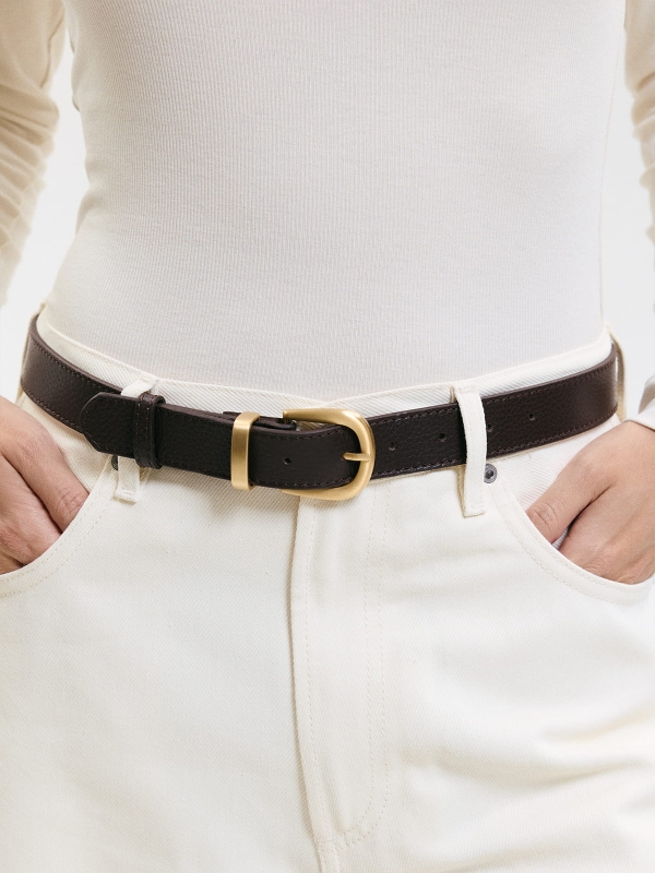 ELSA pasek czekoladowy groszek skórzany damski do spodni z klamrą.jpg