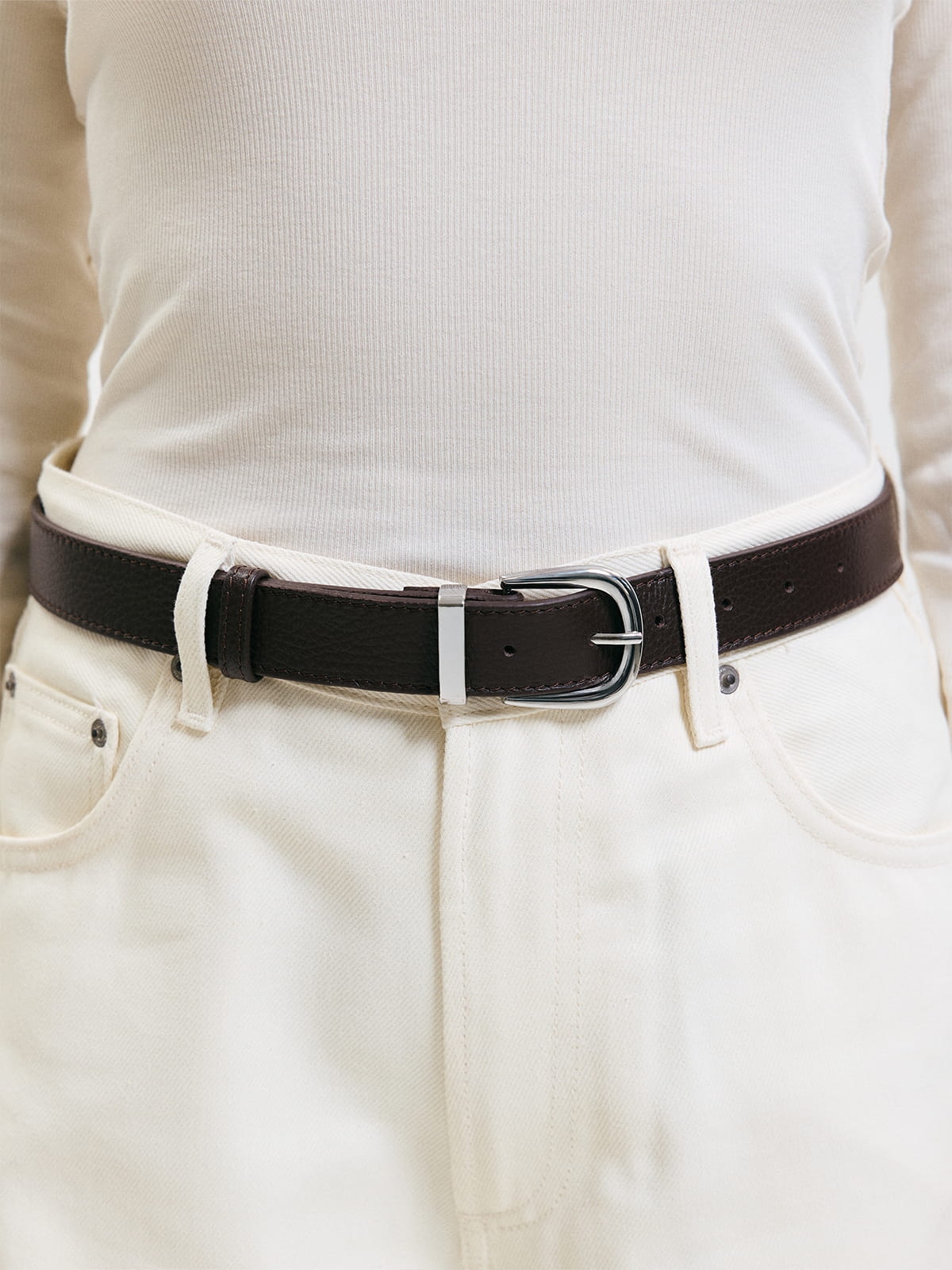 ELSA pasek czekoladowy groszek srebrne elementy skórzany damski do spodni z klamrą.jpg