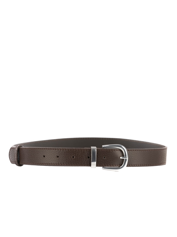 ELSA pasek czekoladowy groszek srebrne elementy skórzany damski do spodni z klamrą.jpg