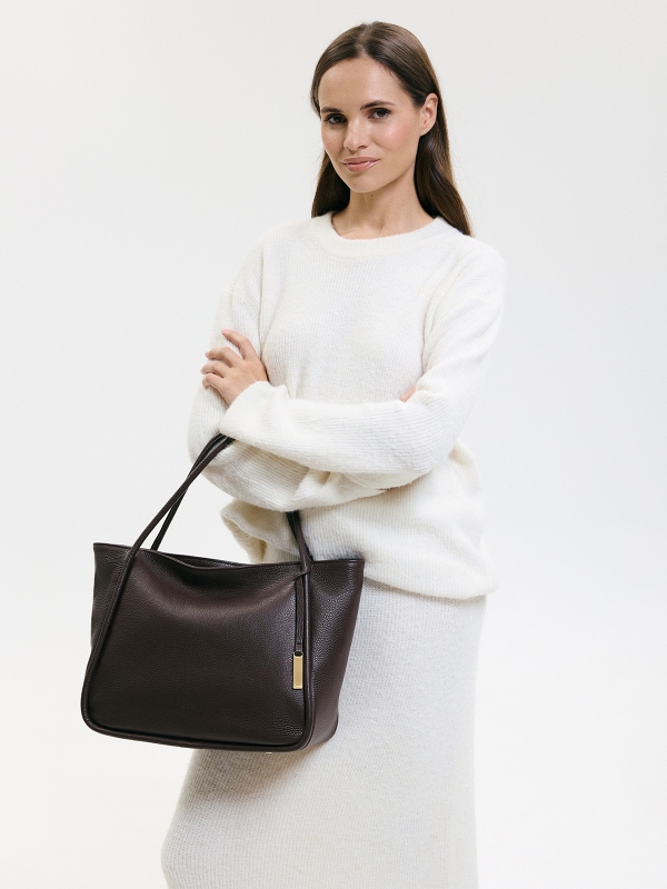 GULIETTA czekoladowy groszek skórzana torba shopper damska shopperka.jpg