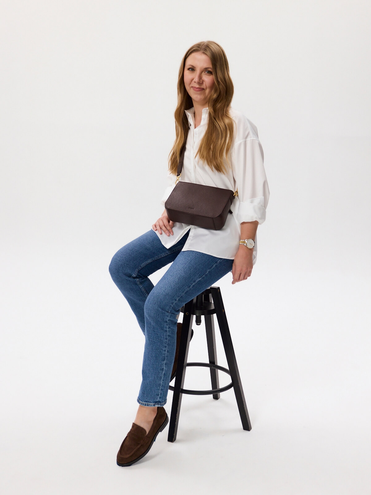 DORA czekoladowy groszek skórzana torebka damska listonoszka torba na ramię somethingwhite.jpg