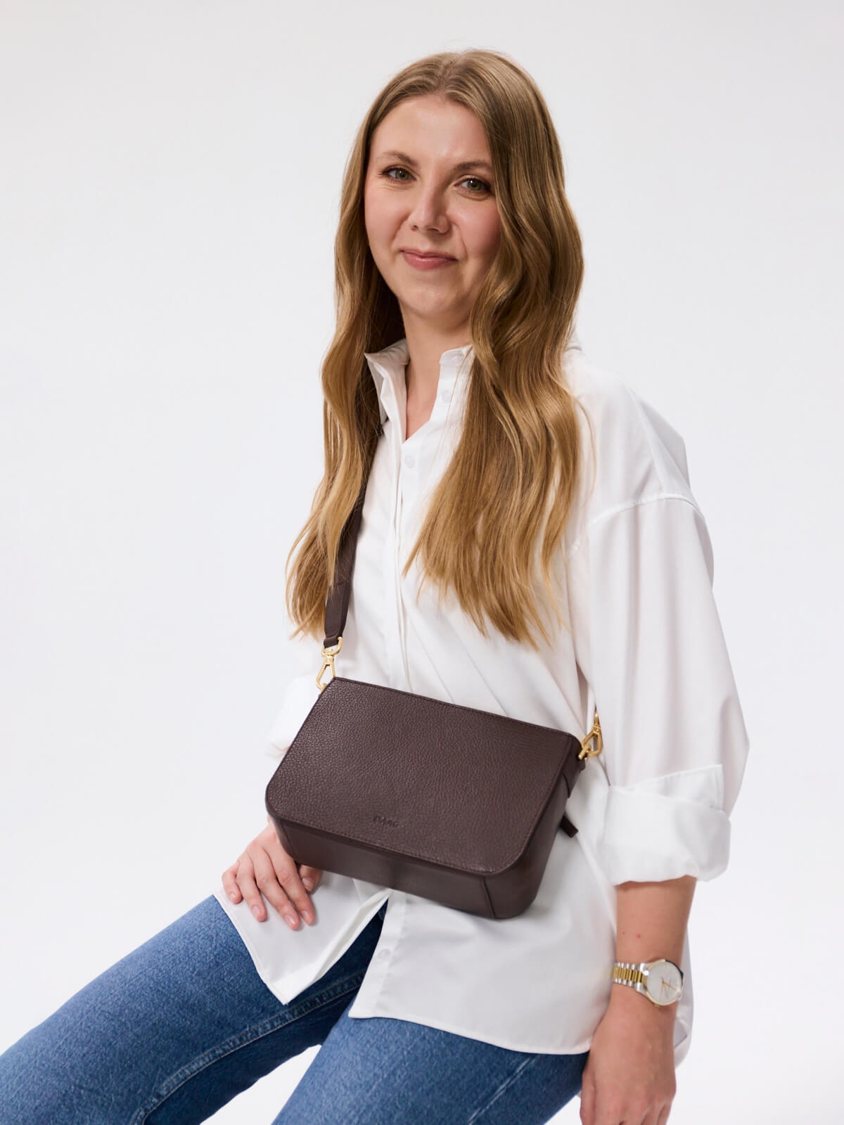 DORA czekoladowy groszek skórzana torebka damska listonoszka torba na ramię somethingwhite.jpg