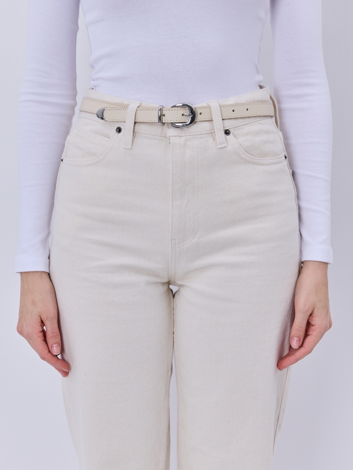 CLEO milk srebrne elementy pasek skórzany damski do spodni z klamrą.jpg