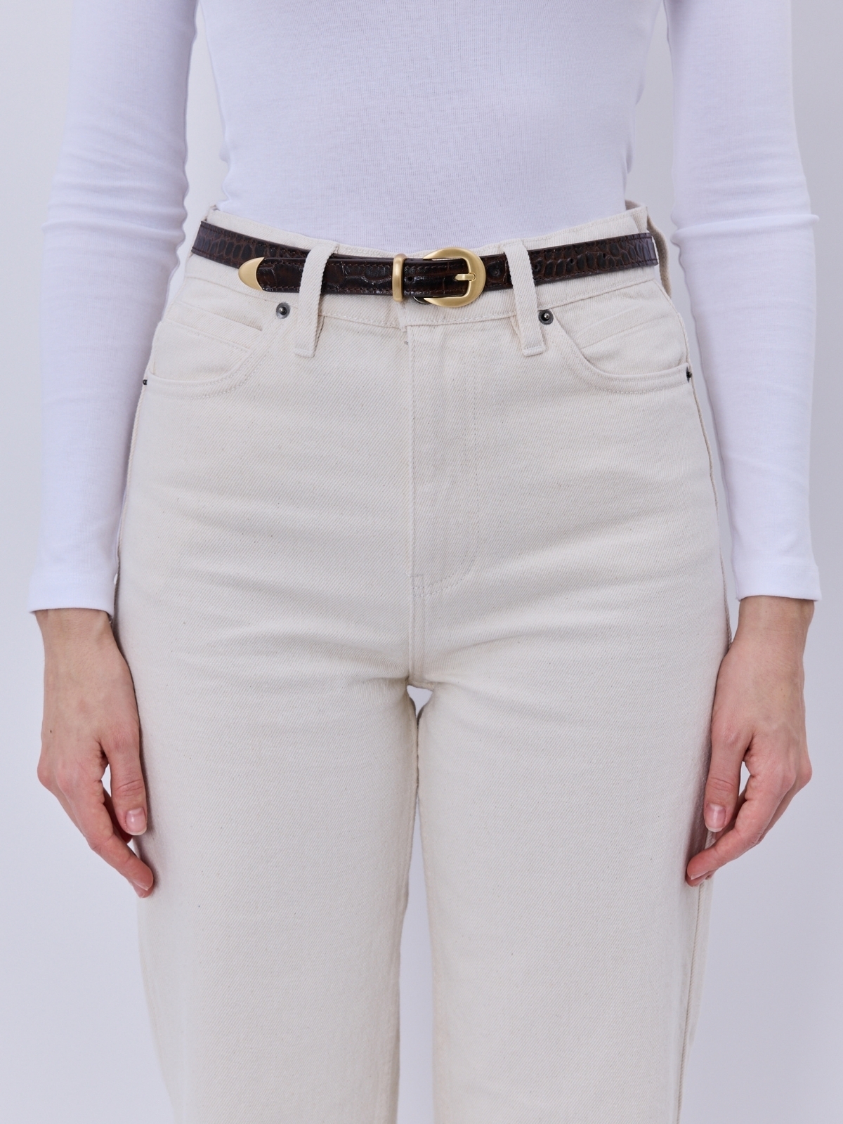 CLEO brązowy pasek skórzany damski do spodni z klamrą.jpg