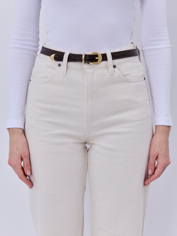 CLEO brązowy pasek skórzany damski do spodni z klamrą.jpg