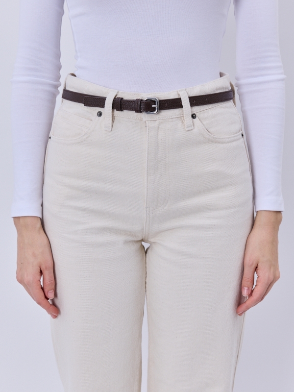 IDA czekoladowy groszek srebrne elementy pasek skórzany damski do sukienki z klamrą.jpg