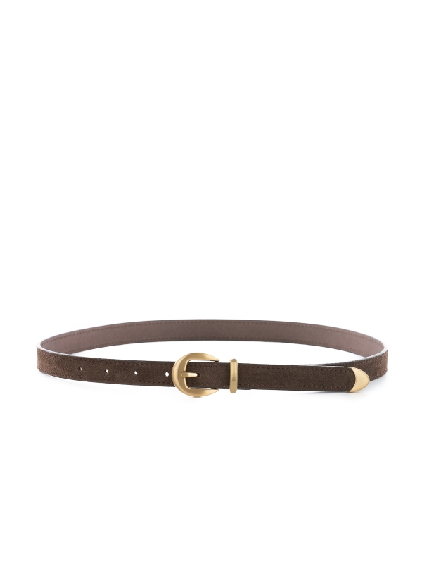 CLEO zamsz czekoladowy pasek skórzany damski do spodni z klamrą.jpg