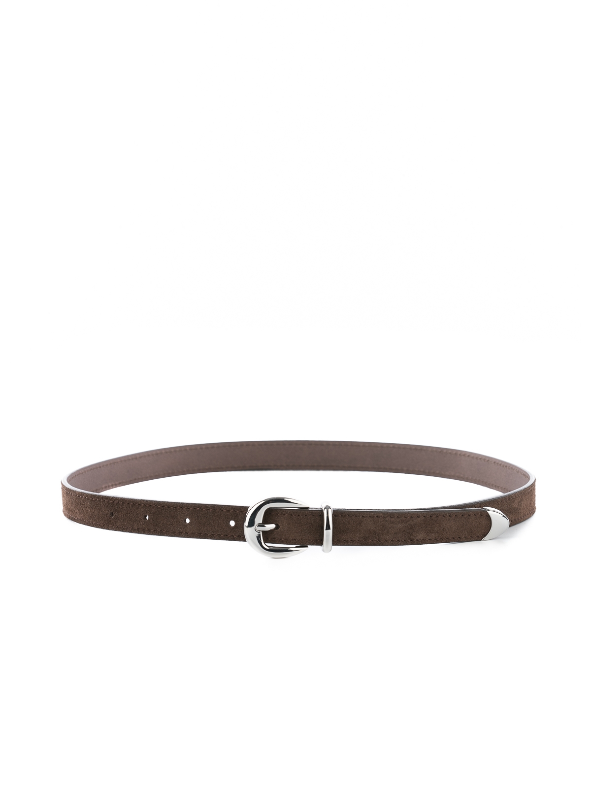 CLEO zamsz czekoladowy srebrne elementy pasek skórzany damski do spodni z klamrą.jpg