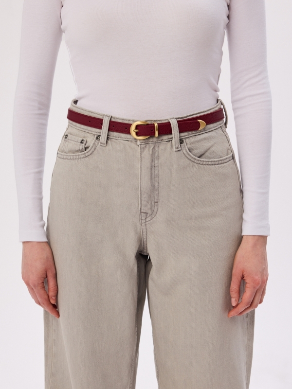 CLEO bordowy pasek skórzany damski do spodni z klamrą.jpg