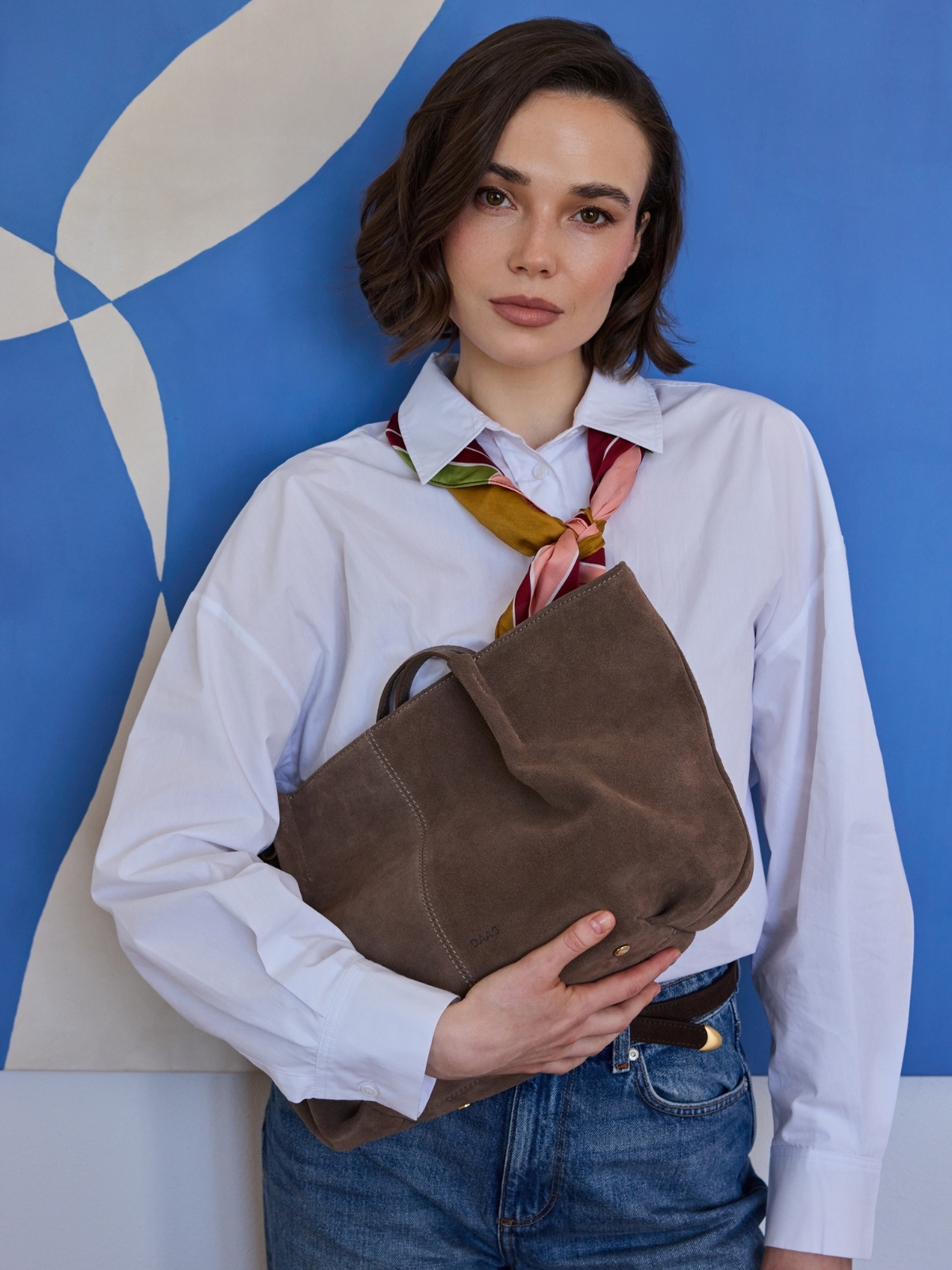 JULIE zamsz ciemny taupe skórzana torebka damska torba na ramię.jpg