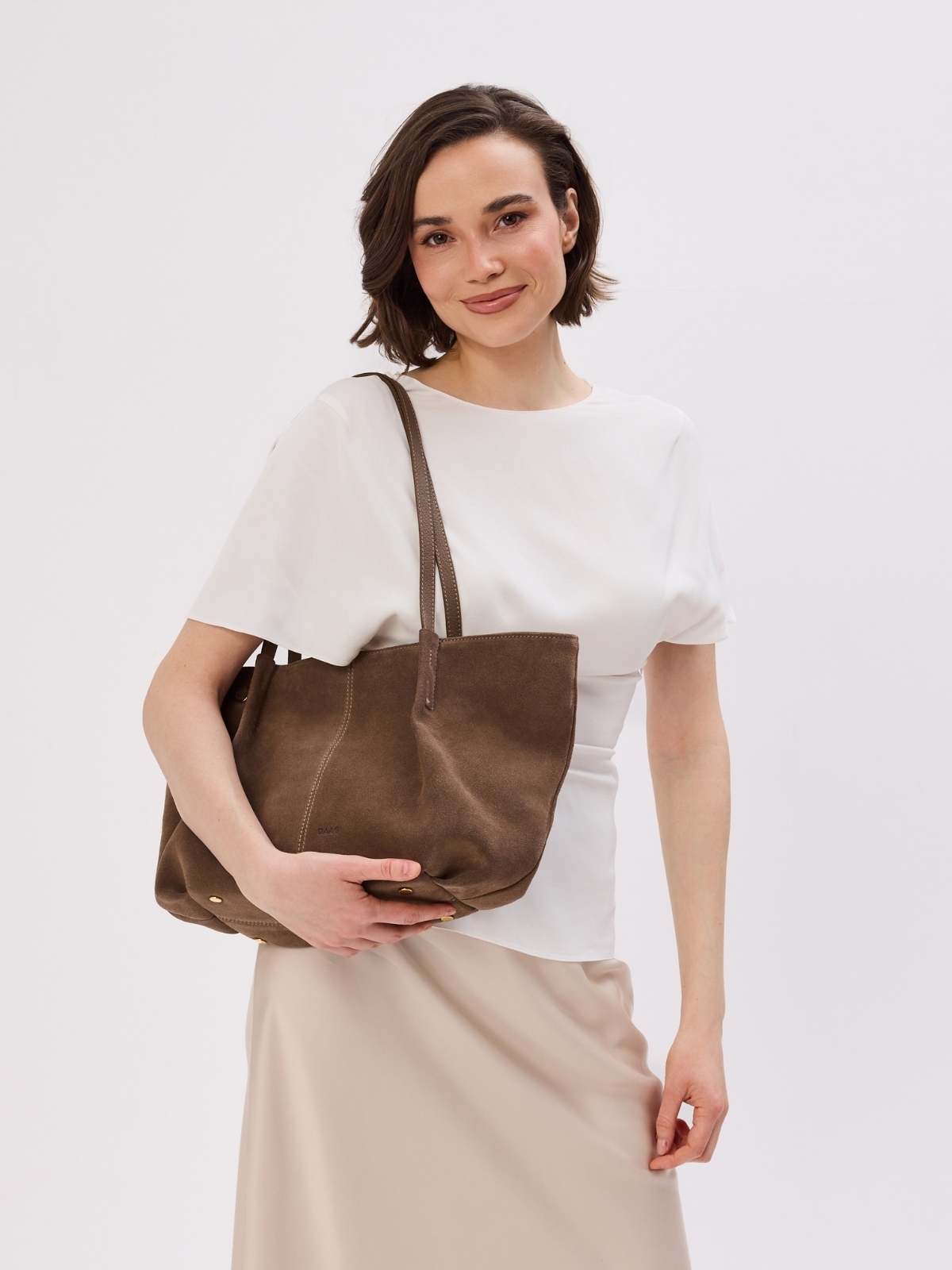 JULIE zamsz ciemny taupe skórzana torebka damska torba na ramię.jpg