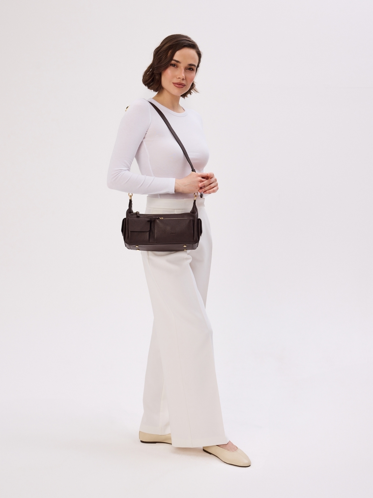 SELINA czekoladowy groszek skórzana torebka damska listonoszka torba na ramię.jpg