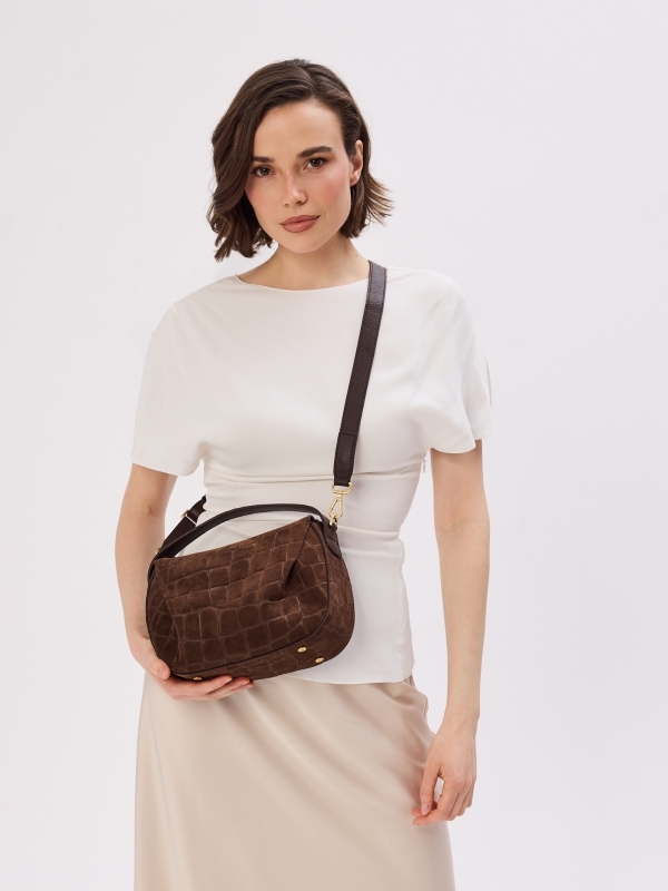 PENELOPE 2 zamsz czekoladowy croco skórzana torebka damska listonoszka torba na ramię.jpg